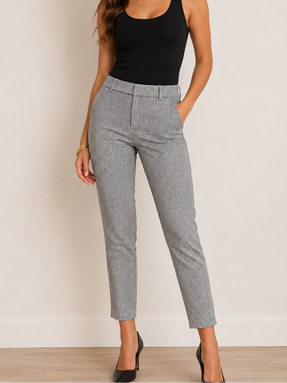 Loft Black White Gingham “Riviera Slim” pant